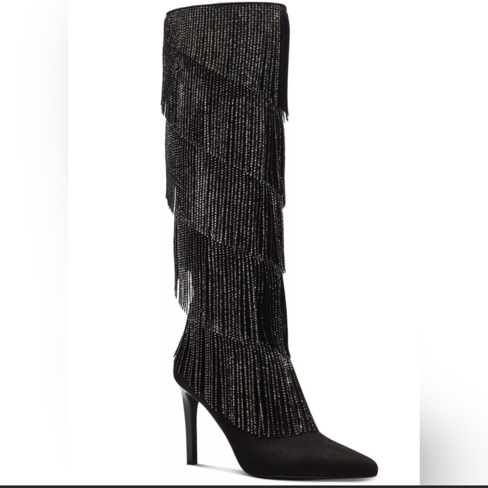 Women's size 7.5 INC rhinestone fringe stelleto boots. Hot!